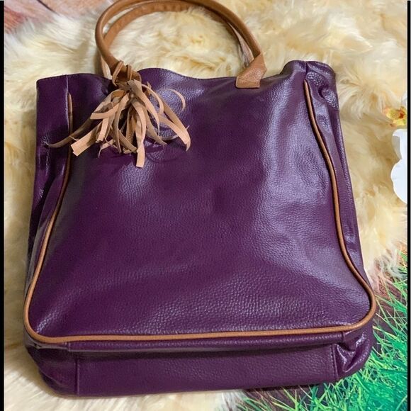 WOMEN PURPLE TOTE BAG WITH TASSLES - Picture 3 of 7